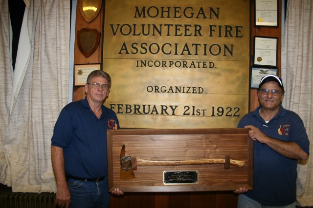 Ex-President Chris Gravius Sr.(L) Presented With President's Axe By President Joe Bensaia (R)